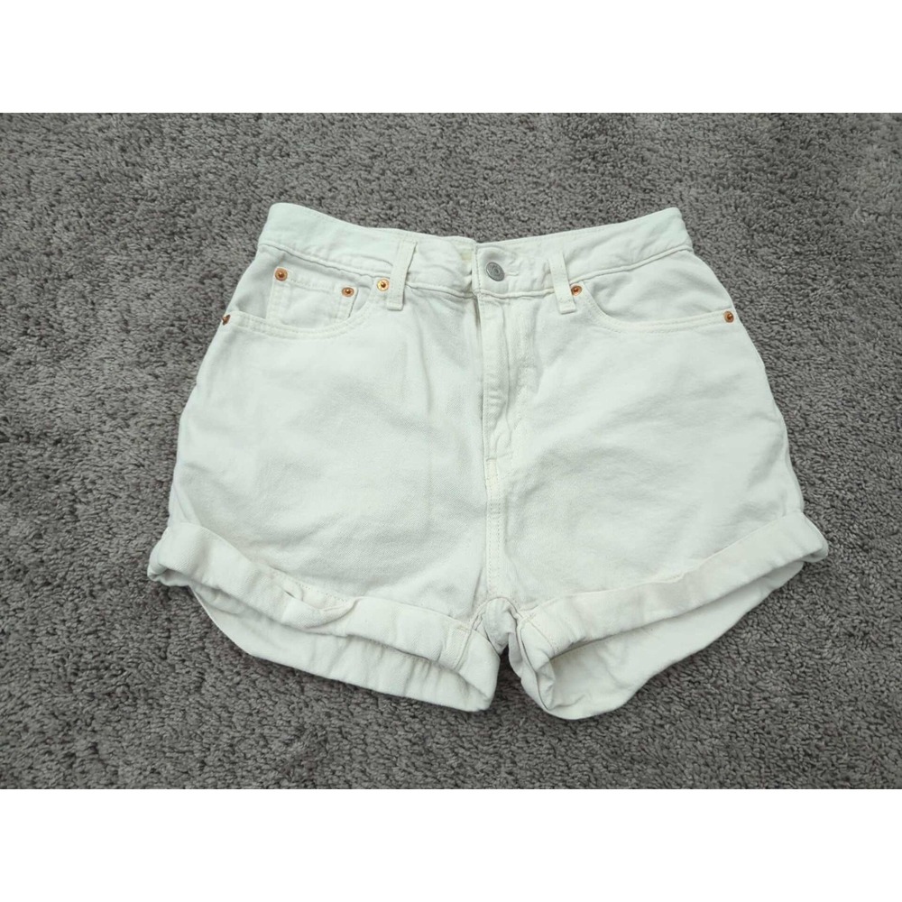 Levi's A-Line Mom Shorts Womens 29 Ivory Denim High Rise Cuffed Hem Stretch